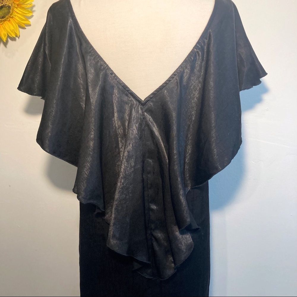 The Odells Black Satin Flutter Sleeve Open Back Mini Dress Size S NWT Anthropolo - Picture 8 of 11